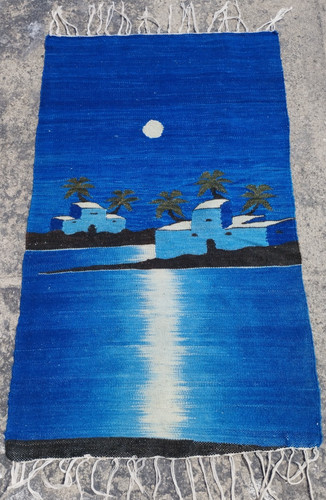 Vintage Traditional Oriental Mexican Multicolor Wool Kilim Rug Carpet 118x69 cm