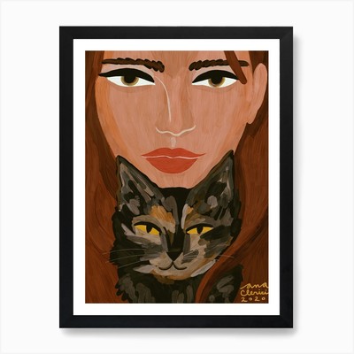 Katze Mädchen Kunstdruck gerahmt Wandbild Poster Leinwanddruck Bild
