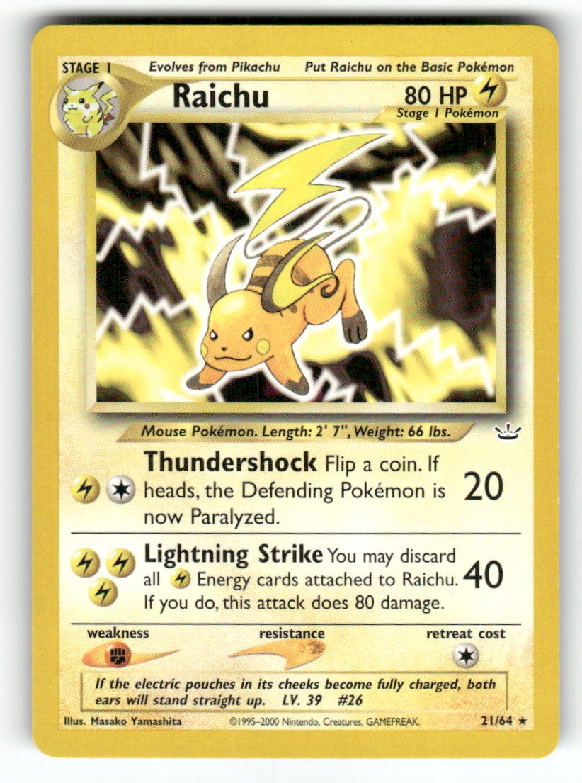 Raichu 21/64 - R Neo Revelation Pokemon 1st Edition NM