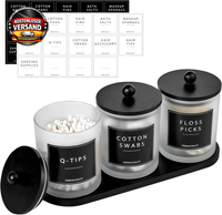 Badezimmer Organizer Set FüR Wattepad Und WattestäBchen Mit Glas Und Bambusdecke