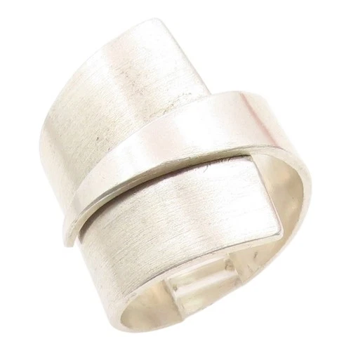 925 Sterling Silver Vintage Ring Modernist Sculptural Wrap Band  Sz 8  RG36022