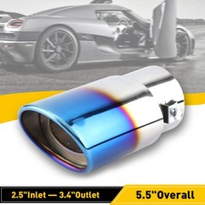 2.5" Inlet Blue Exhaust Car Pipe Straight Single Tail Throat Rear Tip Muffler