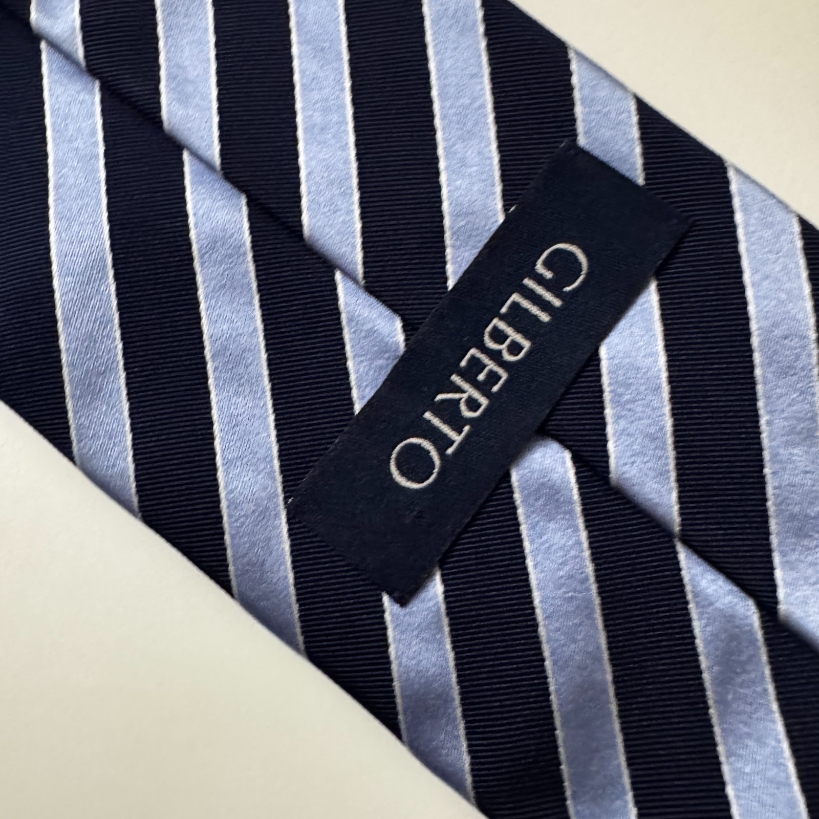 Gilberto Navy & Silver Diagonal Striped Silk Tie image 5