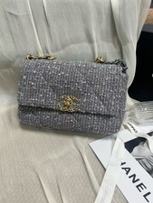 Chanel Grey Tweed Classic Flap Bag Mixed Metal Chain Auth euc