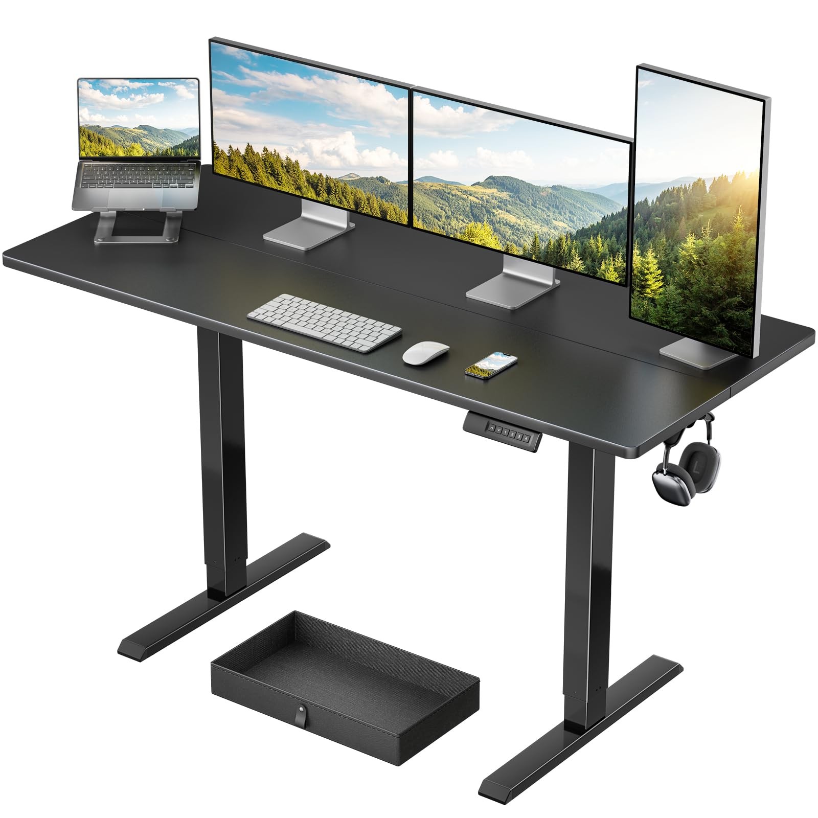 Marsail 48x24 Electric Standing Desk with Drawer, Sit Stand Office Computer Desk