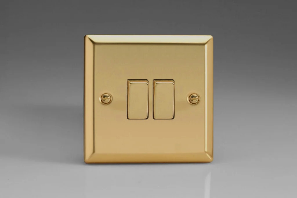 Switch Brass Double Intermediate Light 10A 2-Gang Classic Victorian Varilight