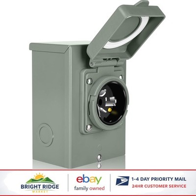 50 Amp Generator Inlet Box for 3-Prong Power Cords, Weatherproof Outdoor Use