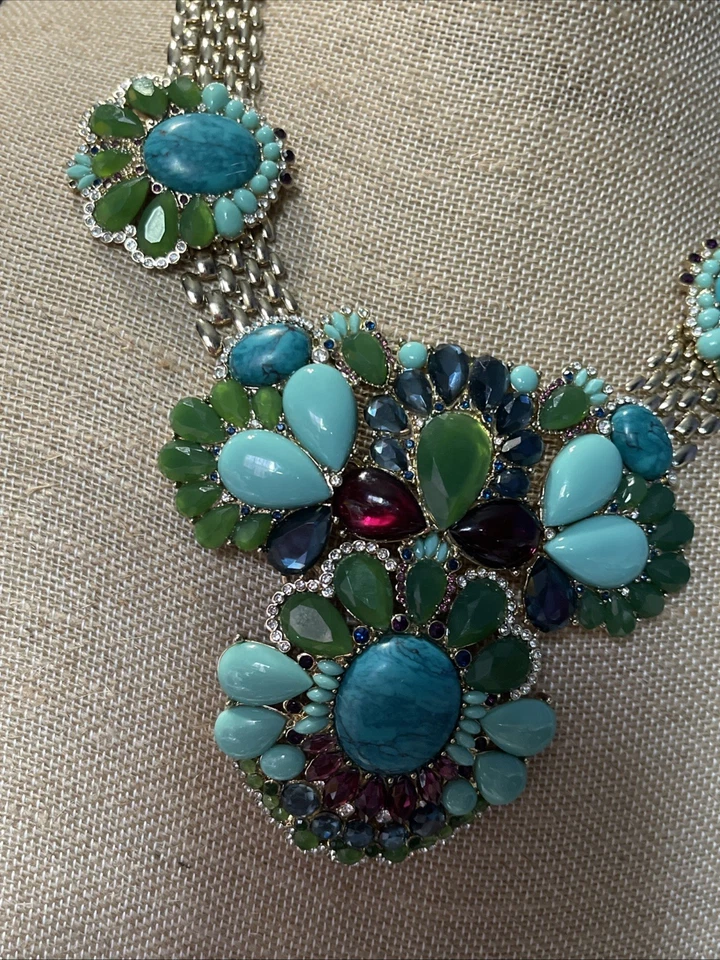 Collar Banana Republic llamativo verde turquesa púrpura pedrería pasarela babero Foto 3 de 4