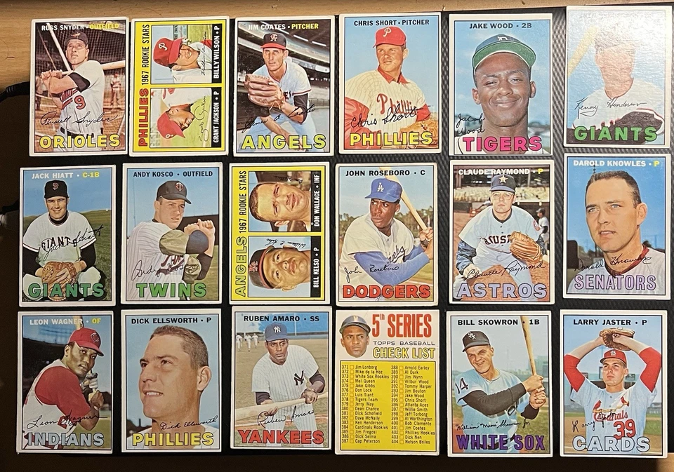 Lote de 200 tarjetas de béisbol 1967 Topps de baja calidad pliegues con estrellas, HOFers, radiocontrol todas las fotos Foto 3 de 4