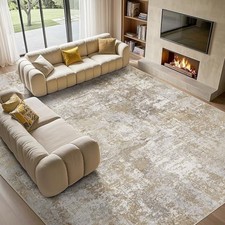 Washable 9x12 Area Rug for Living Room: Modern Abstract Neutral Large Soft