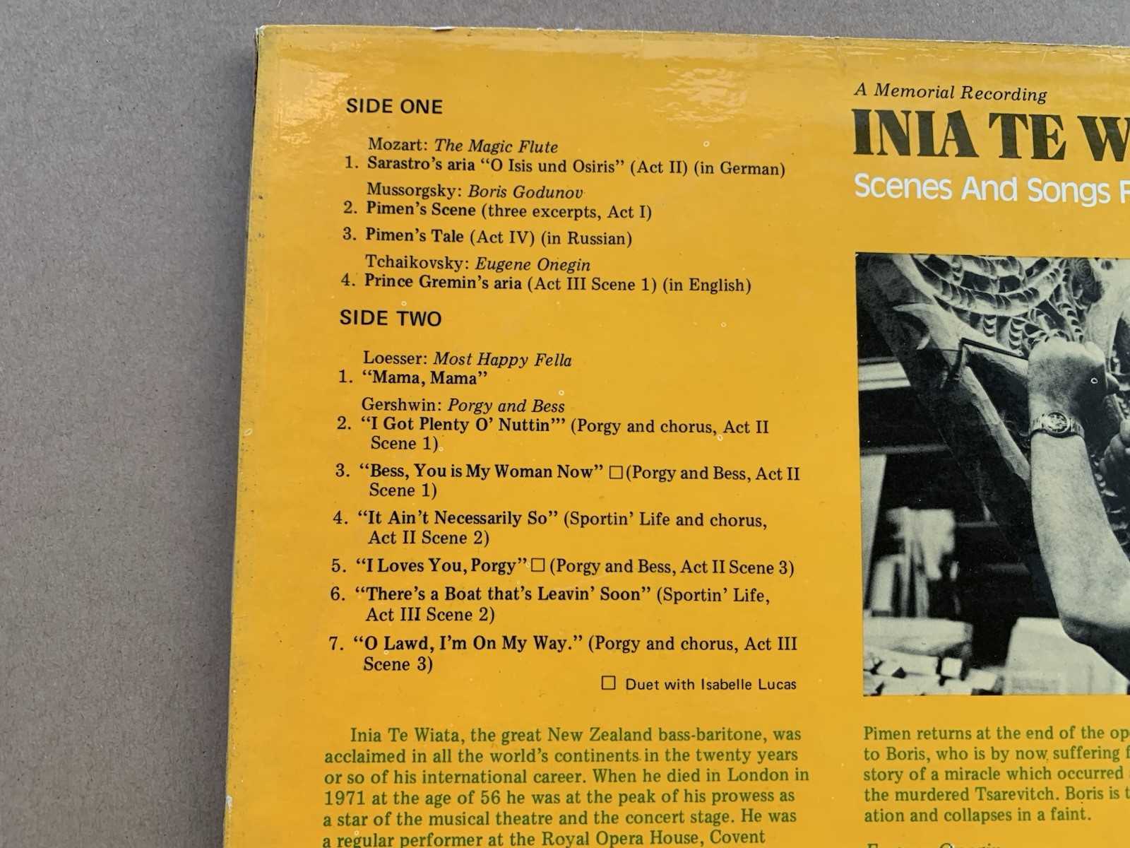 Inia Te Wiata On Stage Vinyl KIWI SLD-42 Māori Opera