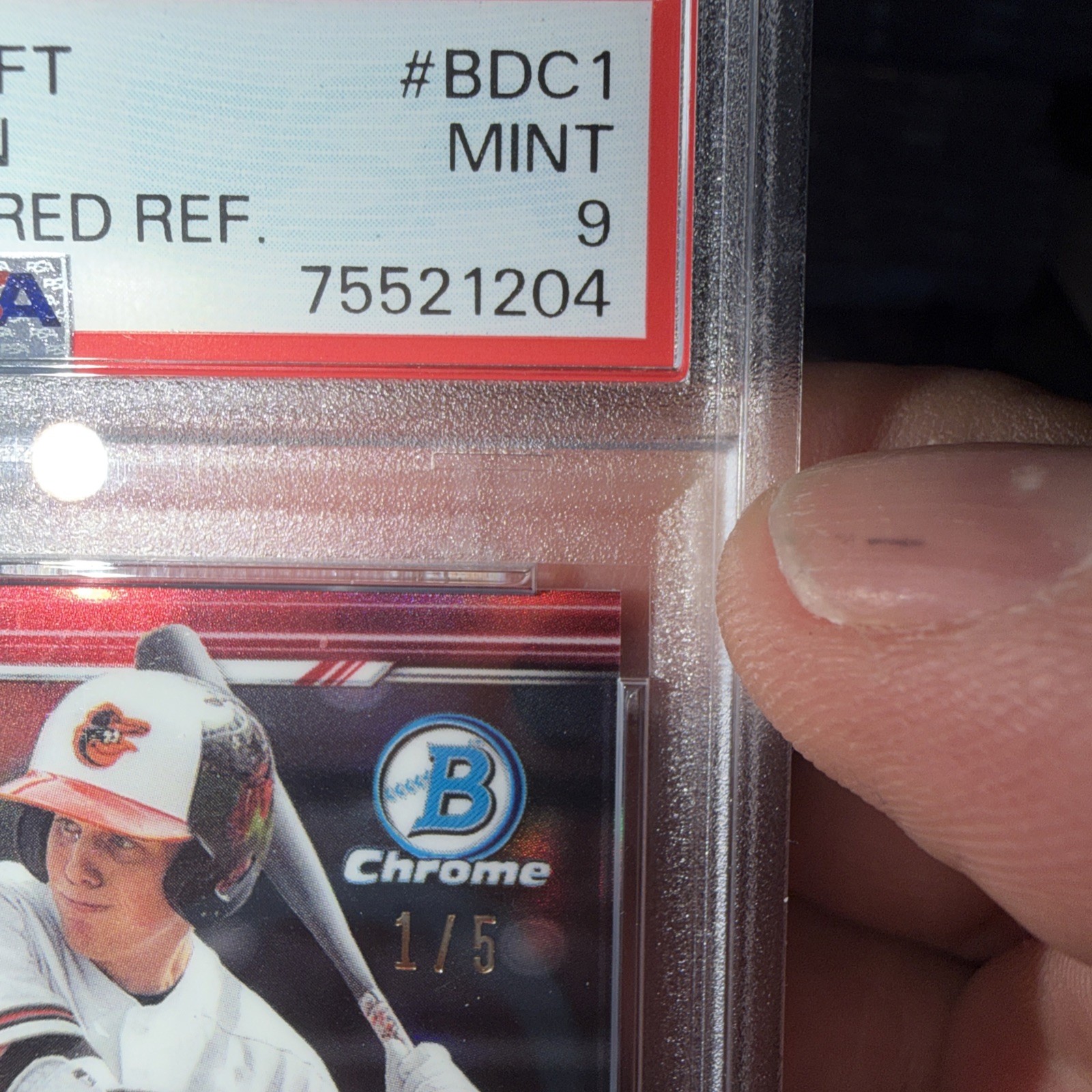 Adley Rutschman 2019 Bowman Chrome Draft BDC1 1st Red Refractor RC #1/5 PSA 9 view 6