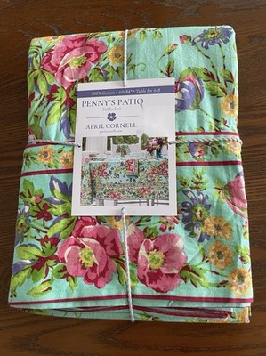 April Cornell Tablecloth 60x84 Penny s Patio Aqua Floral Spring New With Tags