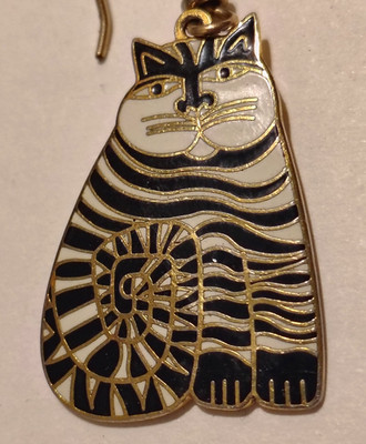 Vintage Laurel Burch Shambala Cat Dangle Earring Enamel 1980 s Estate Jewelry