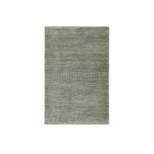 2'x3' Stone Gray Hand Knotted Wool with Silk Modern Grass Design Mat Rug R76481