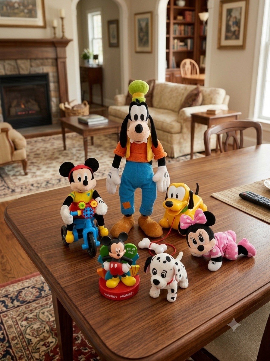 Disney Toy Lot: Large 23” Goofy, Mickey, Pluto, Minnie, Dalmatian Parts/Display