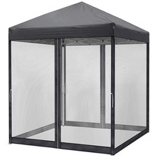 2x2m Height Adjustable Pop Up Gazebo Grey Party Tent with Mesh Sidewalls Garden