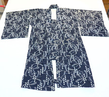 Vintage 1950s Japanese Haori Womens Indigo Blue Kasuri Ikat Cotton Kimono Robe