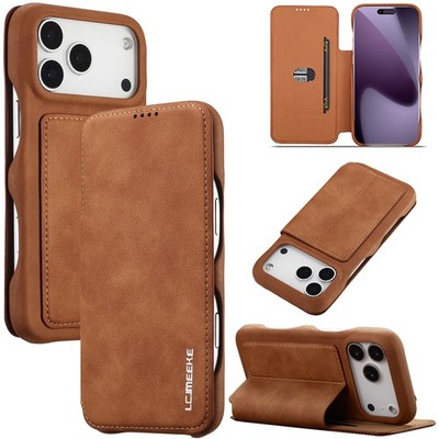 For iPhone17 Pro Max/Air/iP16Plus Premium Leather Magnetic Flip Case Card Pocket