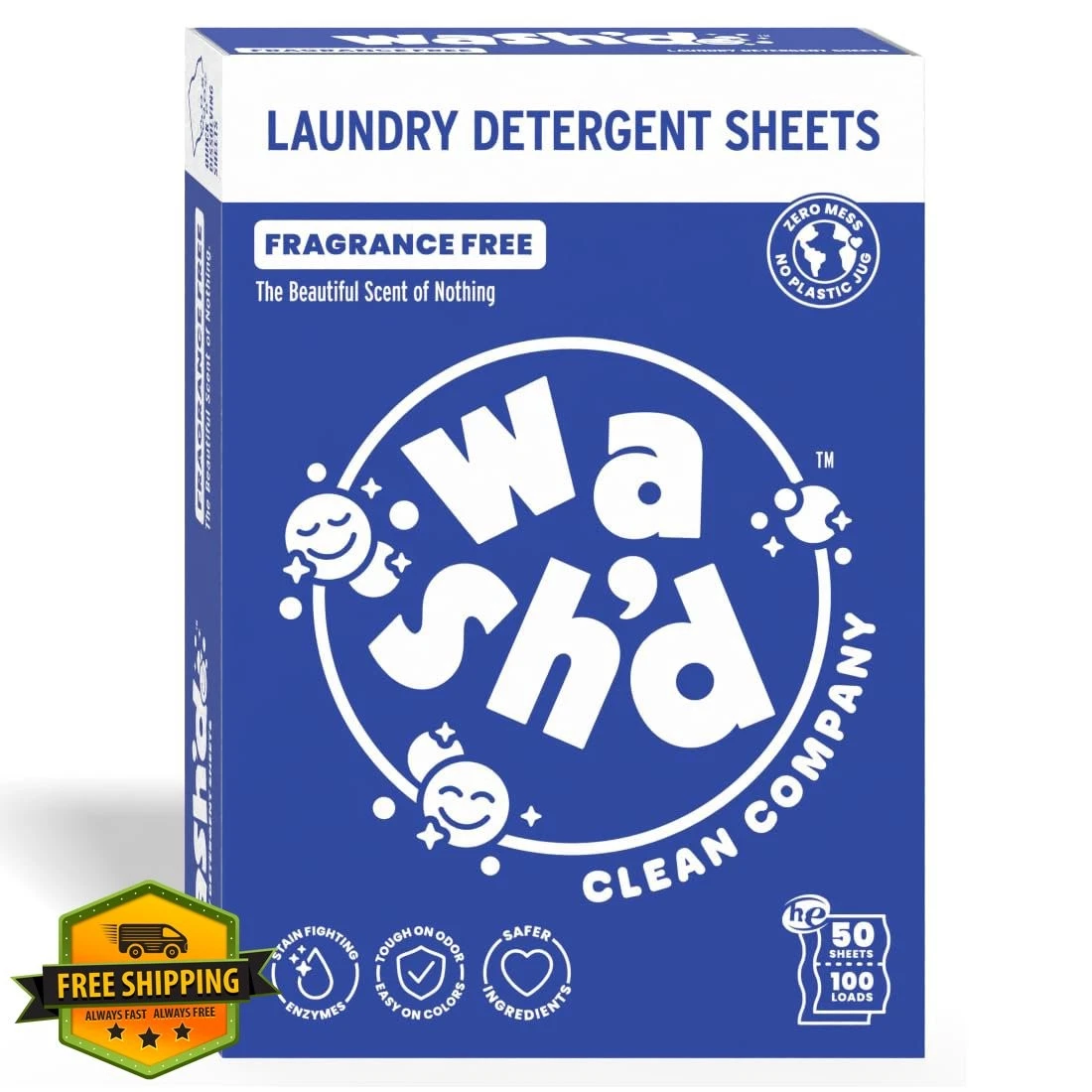 Wash'd Laundry Sheets Baby Sensitive Skin Unscented Plastic Free 50 Sheets