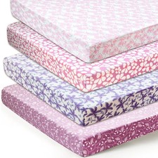 4 PCS Stretchy Fitted Crib Sheet 52x28 Inch Ultra Soft Baby Leaves Pattern