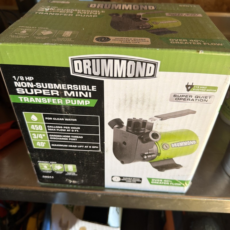 Drummond 3/4 HP Transfer Pump 1” Water Pump Open Box Complete
