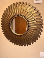 Feather Style Wall Mirror 60cm Gold Plastic Frame Large Vintage Decorative Round