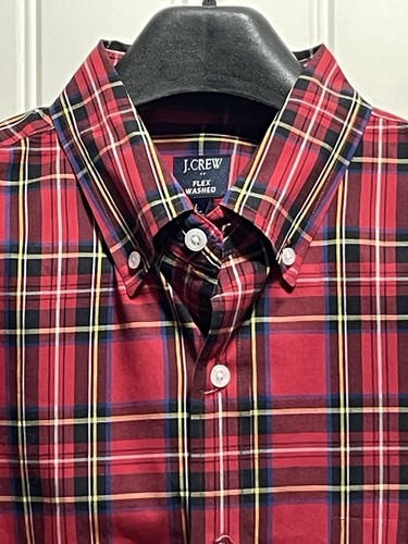 J Crew Shirt Mens Size Large Red Plaid Slim Flex Washed Long Sleeve Button Up - Picture 4 of 13