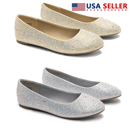 Damen-Ballerinas Strass runde Spitze bequeme Slipper flache Schuhe