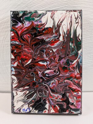 Original Abstraktes Gemälde Öl auf Leinwand Blume Fantasy Nr. 6 am Rand 5,5x8 Zoll