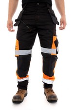 Men's Hi Vis Straps Work Trousers Holster Pockets Cordura Cargo Workwear Pants