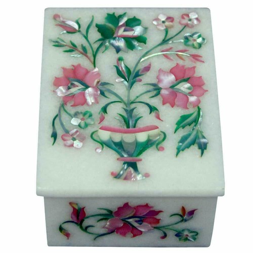 Marble Jewelry Box Semi Precious Stone Pietra Dura Handmade Home Decor - Picture 2 of 2