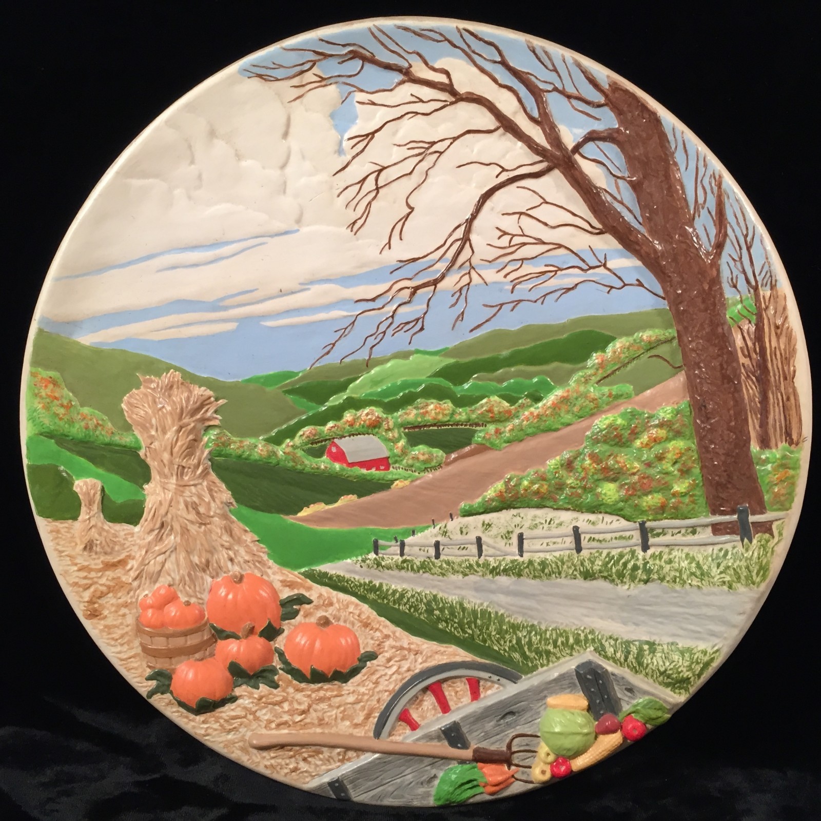 BYRON MOLDS 3D Farm Fall Scene Wall Plaque 1978 Signed