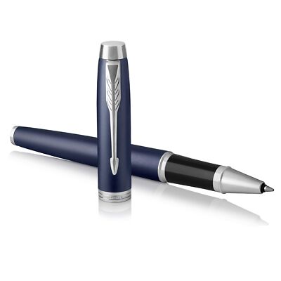PARKER IM Rollerball Pen Blue Chrome Trim Smooth Writing Gift Boxed