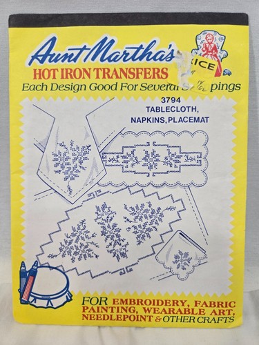 Aunt Martha's Hot Iron Transfer #3794 Tablecloth Napkins NEW Embroidery Pattern