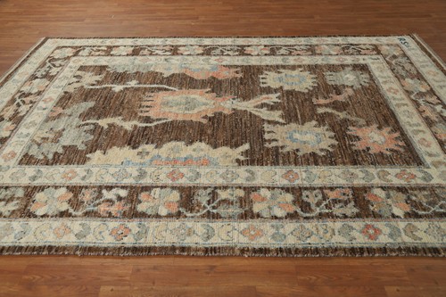 Vegetable Dye Authentic Oushak Turkish Rug 7x10 ft Handmade Wool Carpet - Picture 14 of 21