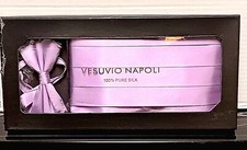 Vesuvio Napoli Mens Lavender Purple Silk Bow Tie Cummerbund Wedding Set Open Box