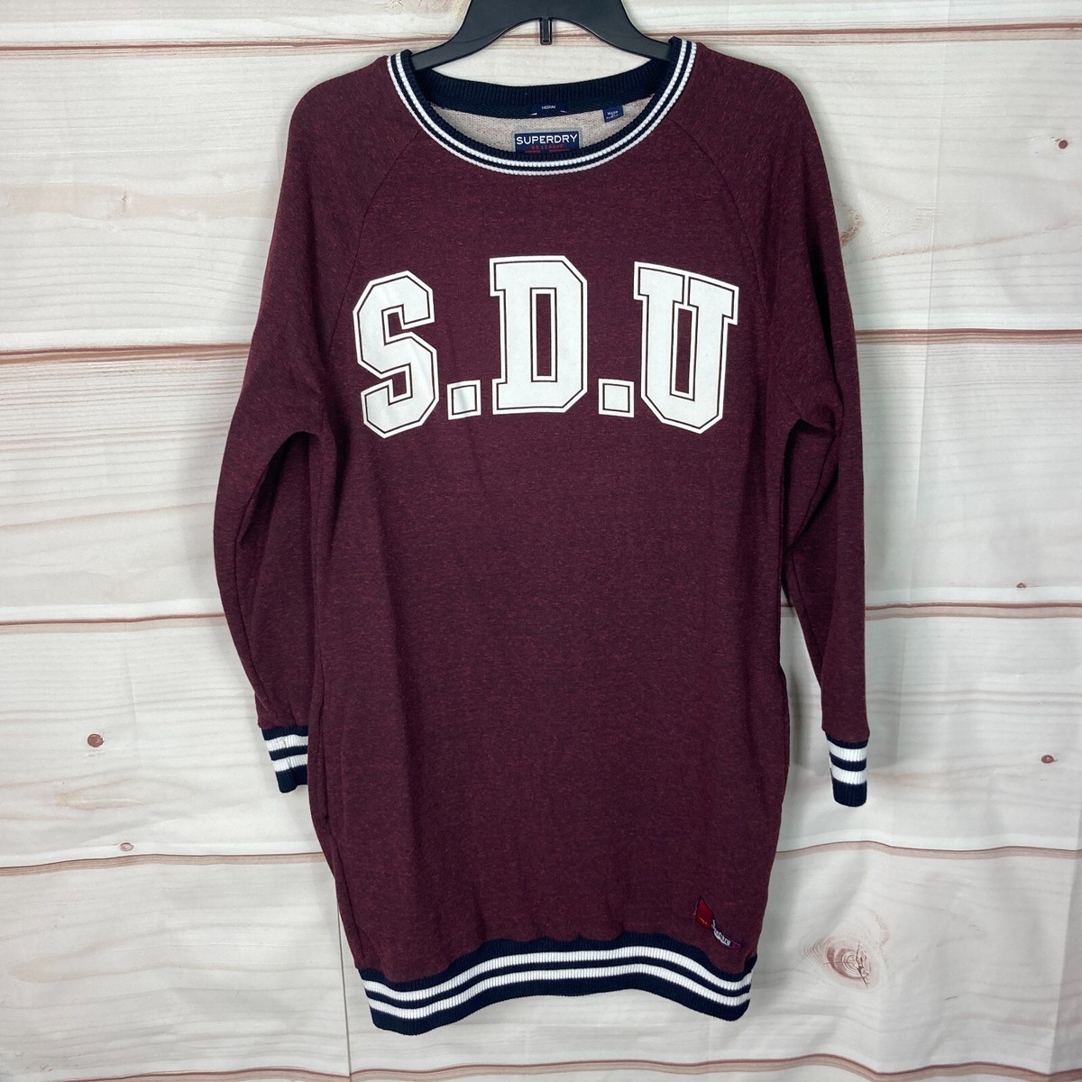 Superdry Dress Womens M Burgundy Sweatshirt Mini SDU Logo Long