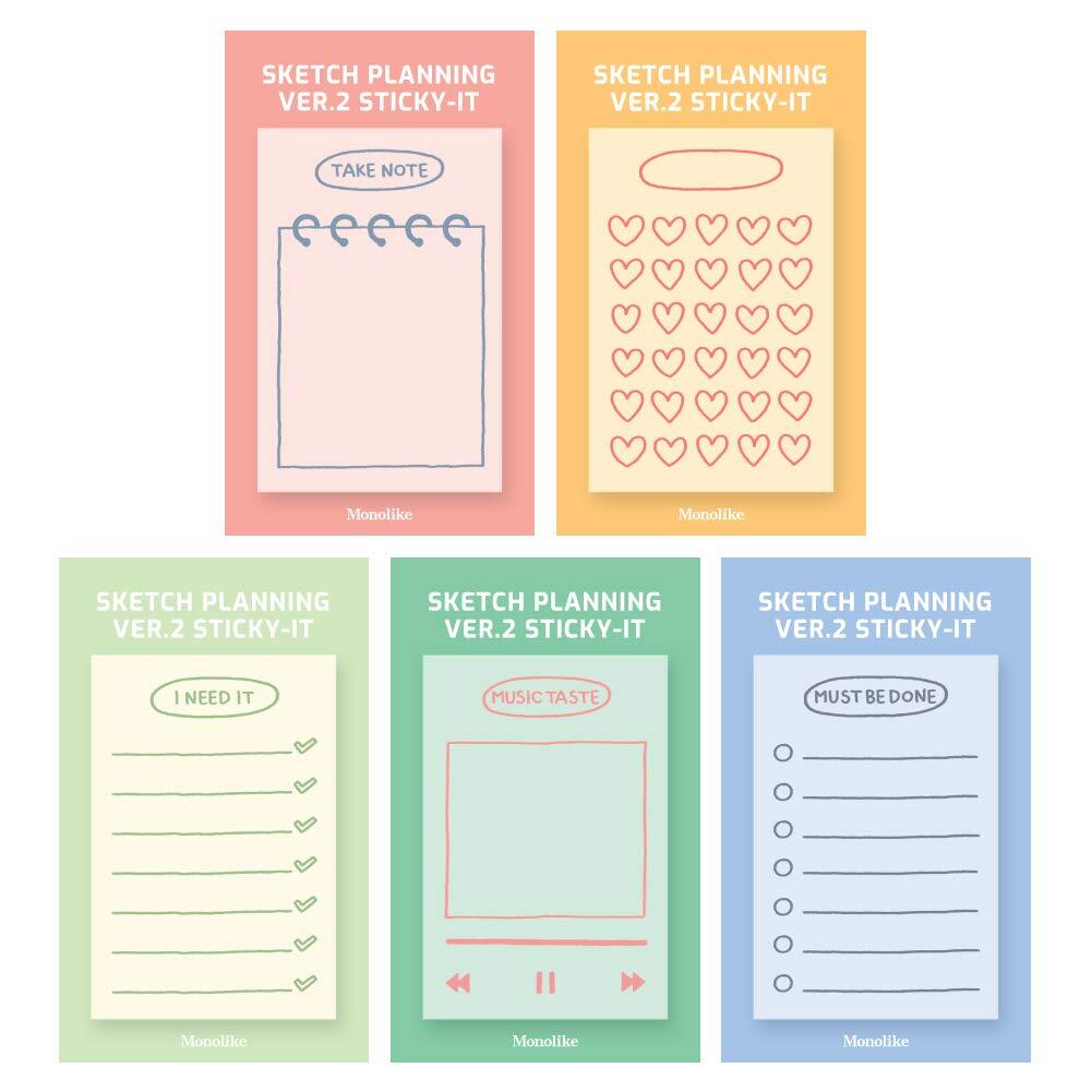 Monolike Sketch Planning Ver 2 Sticky Notes 5 Sets for Office Productivity-image