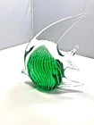 Vintage Murano Style Green Glass Angel Fish Art Glass  Paperweight Figure 7" T