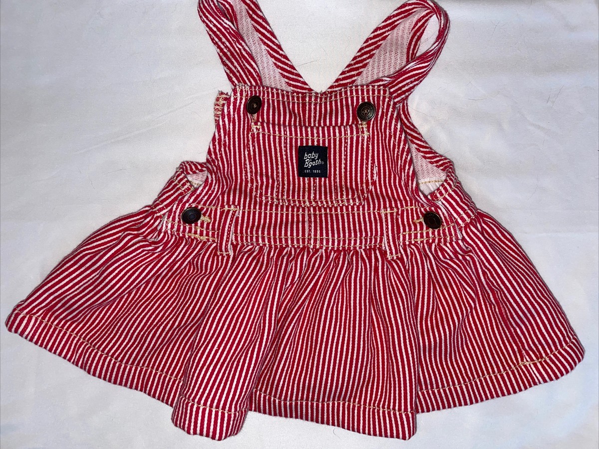 OshKosh BGosh Baby BGosh Red Striped Overall Jumper Dress Sz 6