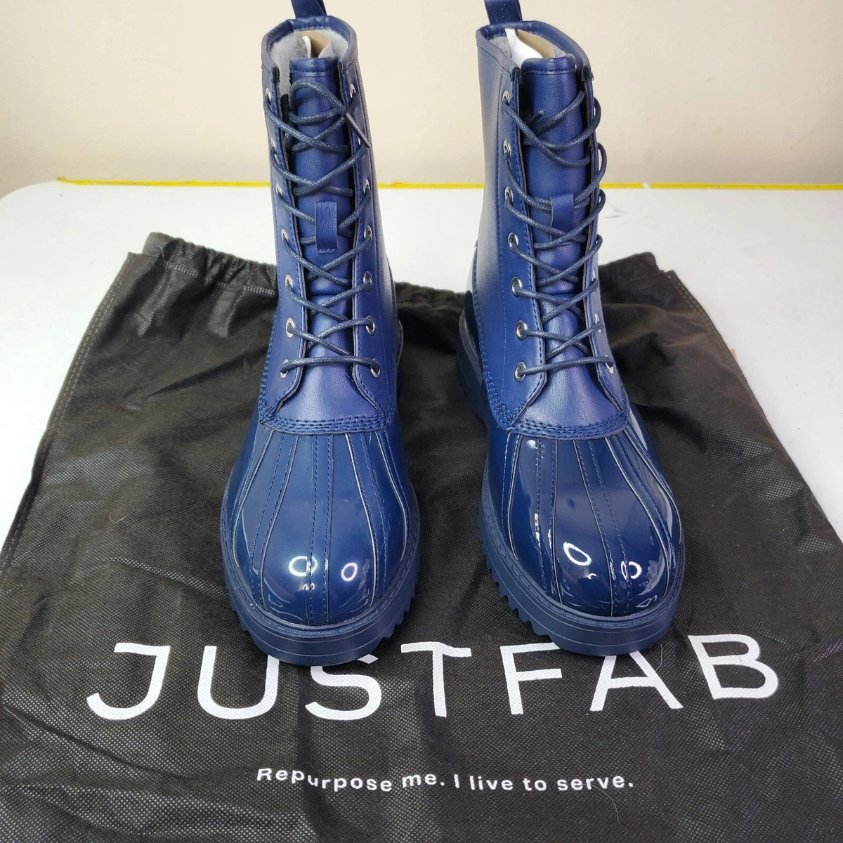 Justfab Womens Nice Blue Amy Lace Up Duck Boot