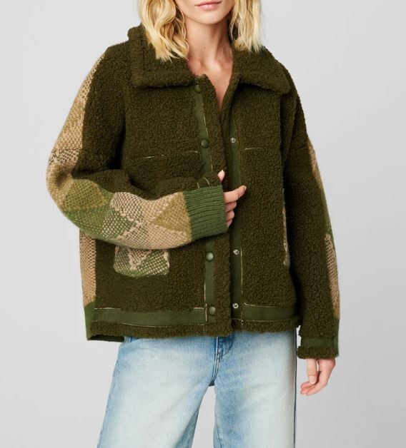 BLANK NYC Women's L Cropped Argyle Knitted Sherpa Sweater Jacket
