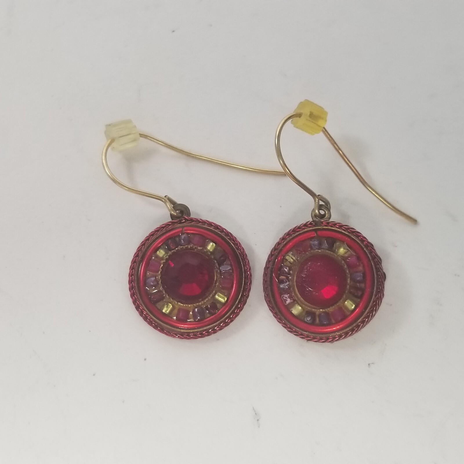 Red Rhinestone Round Hook Multicolor Eardrop Dang… - image 1