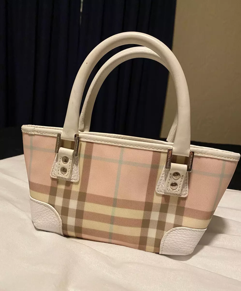 BURBERRY LONDON Pink Mini Nova Check w/ White Leather Trim HandBag, Purse