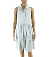 REPLAY Women Light Blue Sleeveless Ruffle Shirt Dress Size L