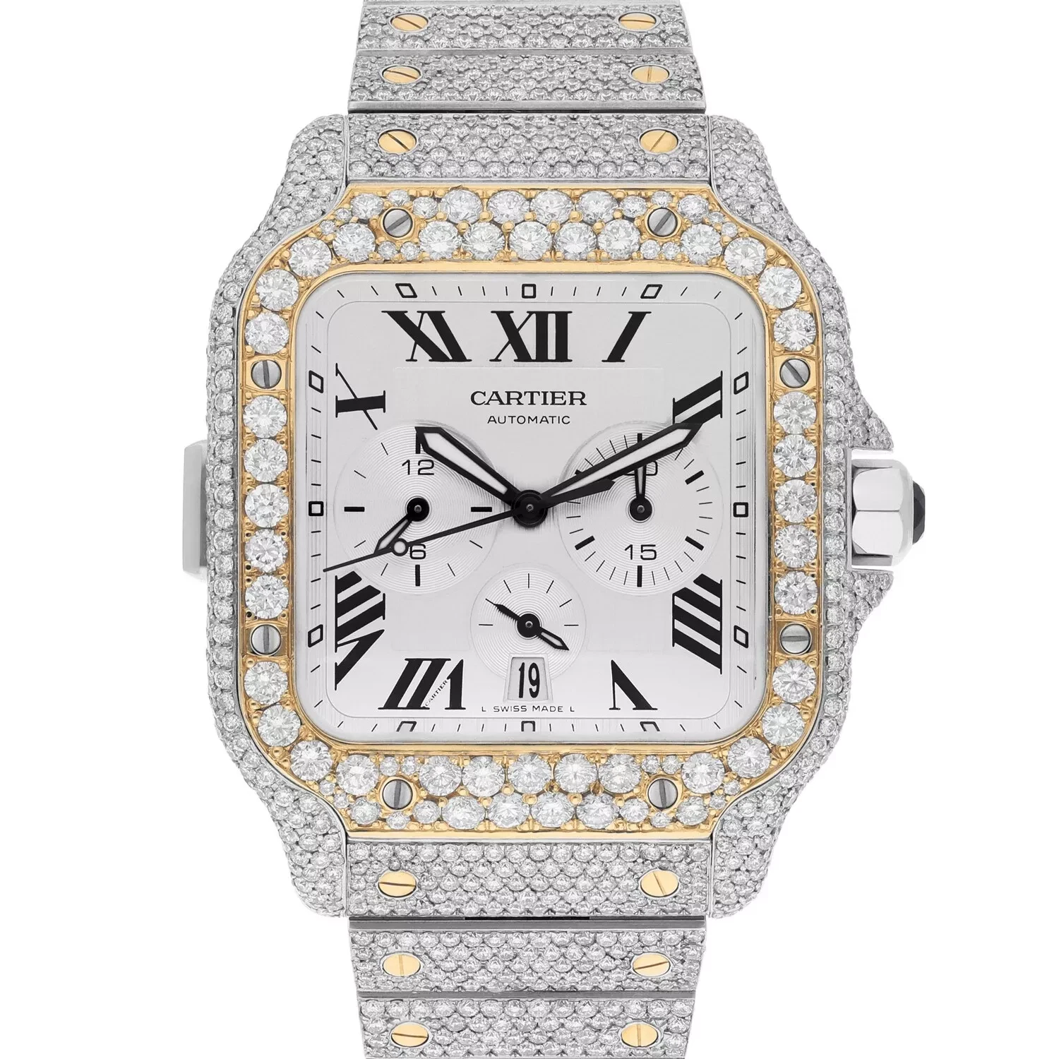 Cartier — Cartier Santos De Cartier Chronograph Two Tone Custom Diamond Watch W2SA0008