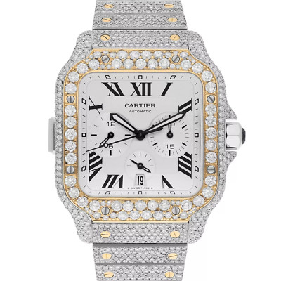 Cartier Santos De Cartier Chronograph Two Tone Custom Diamond Watch W2SA0008