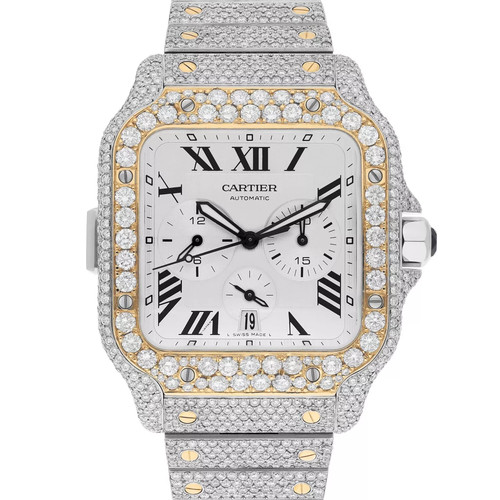 Cartier Santos De Cartier Chronograph Two Tone Custom Diamond ...