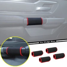 4P Red Interior Door Handle Cloth Cover Accessories For 2019-2024 Dodge RAM 1500